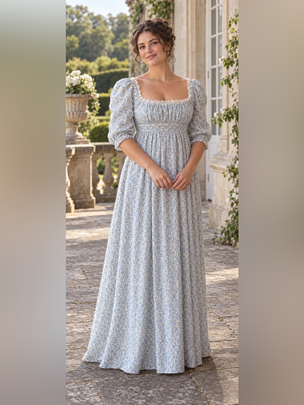 Bridgerton Regency Jane Austen English Country Dress L Handmade Floral Halloween
